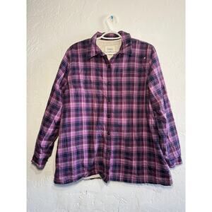 LL Bean plaid‎ fleece lined cotton shacket womens large chore barn outdoors work